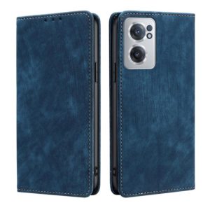 For OnePlus Nord CE 2 5G RFID Anti-theft Brush Magnetic Leather Phone Case(Blue) (OEM)