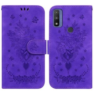For Motorola Moto G9 Play / E7 Plus Butterfly Rose Embossed Leather Phone Case(Purple) (OEM)