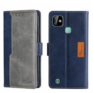 For Infinix Smart HD 2021 X612 Contrast Color Side Buckle Leather Phone Case(Blue + Grey) (OEM)
