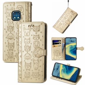 For Nokia XR20 Lovely Cat and Dog Embossing Pattern Horizontal Flip Leather Case , with Holder & Card Slots & Wallet & Cartoon Clasp & Lanyard(Gold) (OEM)