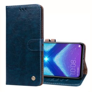 Business Style Oil Wax Texture Horizontal Flip Leather Case for Huawei Honor 8X, with Holder & Card Slots & Wallet(Blue) (OEM)