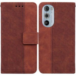 For Motorola Edge+ 2022 / Edge 30 Pro Geometric Embossed Leather Phone Case(Brown) (OEM)