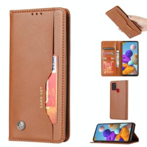 For Samsung Galaxy A21s Knead Skin Texture Horizontal Flip Leather Case with Photo Frame & Holder & Card Slots & Wallet(Brown) (OEM)