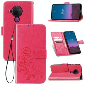For Nokia 5.4 Four-leaf Clasp Embossed Buckle Mobile Phone Protection Leather Case with Lanyard & Card Slot & Wallet & Bracket Function(Magenta) (OEM)