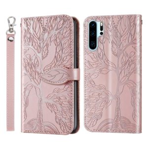 For Huawei P30 Pro Life of Tree Embossing Pattern Horizontal Flip Leather Case with Holder & Card Slot & Wallet & Photo Frame & Lanyard(Rose Gold) (OEM)
