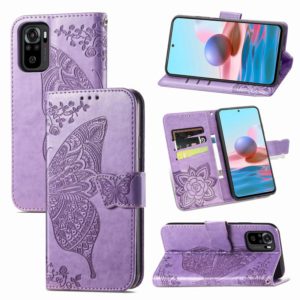 For Xiaomi Redmi Note 10 4G Butterfly Love Flower Embossed Horizontal Flip Leather Case with Bracket & Card Slot & Wallet & Lanyard(Light Purple) (OEM)