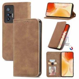 For vivo X70 Retro Skin Feel Business Magnetic Horizontal Flip Leather Case with Holder & Card Slots & Wallet & Photo Frame(Brown) (OEM)