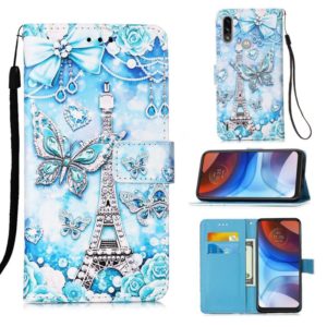 For Motorola Moto E7 Power Colored Drawing Pattern Plain Weave Horizontal Flip Leather Case with Holder & Card Slot & Wallet & Lanyard(Tower Butterfly) (OEM)