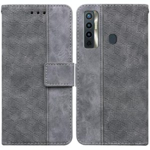 For Tecno Camon 17 Geometric Embossed Leather Phone Case(Grey) (OEM)