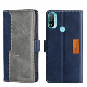 For Motorola Moto E20 Contrast Color Side Buckle Leather Phone Case(Blue + Grey) (OEM)