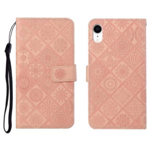 For iPhone XR Ethnic Style Embossed Pattern Horizontal Flip Leather Case with Holder & Card Slots & Wallet & Lanyard(Pink) (OEM)