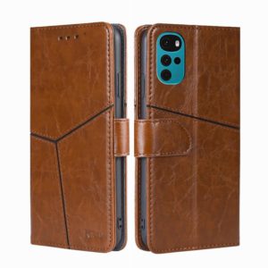 For Motorola Moto G22 Geometric Stitching Horizontal Flip Leather Phone Case(Light Brown) (OEM)