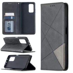 For Xiaomi Mi 10T / 10 Pro 5G Rhombus Texture Horizontal Flip Magnetic Leather Case with Holder & Card Slots(Black) (OEM)