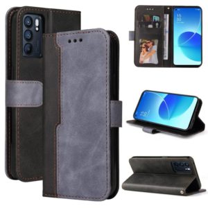 For OPPO Reno6 5G Business Stitching-Color Horizontal Flip PU Leather Case with Holder & Card Slots & Photo Frame & Lanyard(Grey) (OEM)