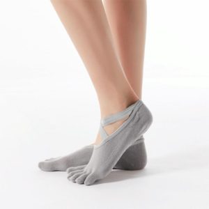 1 Pair Five-Finger Cross-Lace Yoga Cotton Socks Fashion Non-Slip Sports Dance Socks, Size: One Size(Full Toe (Light Gray)) (OEM)