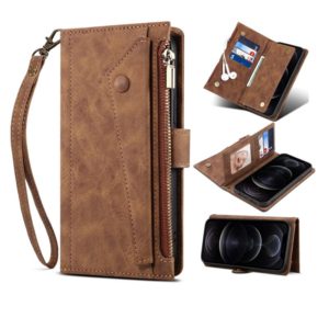 For Google Pixel 6 Pro Retro Frosted Leather Phone Case with Holder & Card Slot & Wallet & Zipper Pocket & Lanyard(Brown) (OEM)