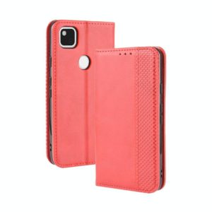 For Google Pixel 4a 4G Magnetic Buckle Retro Crazy Horse Texture Horizontal Flip Leather Case with Holder & Card Slots & Photo Frame(Red) (OEM)