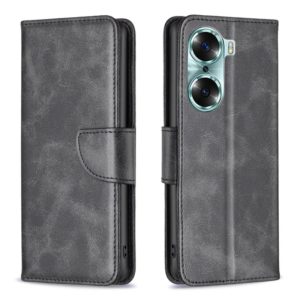 For Honor 60 Lambskin Texture Pure Color Horizontal Flip Leather Phone Case(Black) (OEM)