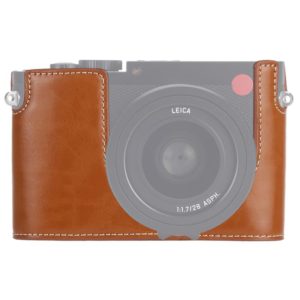 1/4 inch Thread PU Leather Camera Half Case Base for Leica Q (Typ 116)(Brown) (OEM)