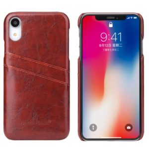 For iPhone XR Fierre Shann Retro Oil Wax Texture PU Leather Case with Card Slots(Brown) (OEM)