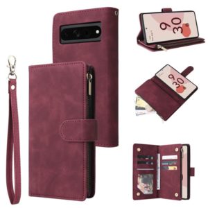 For Google Pixel 7 Pro 5G Multifunctional Frosted Zipper Wallet Leather Phone Case(Wine Red) (OEM)