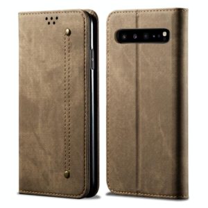 For Galaxy S10 5G Denim Texture Casual Style Horizontal Flip Leather Case with Holder & Card Slots & Wallet(Khaki) (OEM)