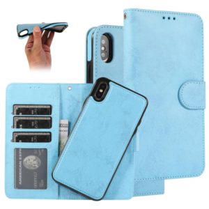 For iPhone X / XS KLT888-2 Retro 2 in 1 Detachable Magnetic Horizontal Flip TPU + PU Leather Case with Holder & Card Slots & Photo Frame & Wallet(Sky Blue) (OEM)