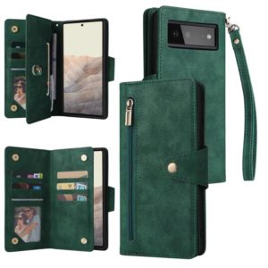 For Google Pixel 6 Rivet Buckle 9 Cards Three Fold Leather Phone Case(Green) (OEM)