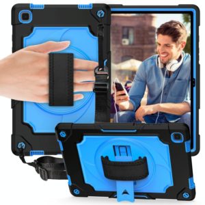 For Samsung Galaxy Tab A7 10.4 (2020)/T500 360 Degree Rotation Turntable Contrast Color Robot Shockproof Silicone + PC Protective Case with Holder(Black + Blue) (OEM)