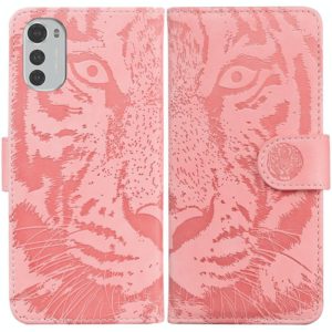 For Motorola Moto E32 Tiger Embossing Pattern Leather Phone Case(Pink) (OEM)