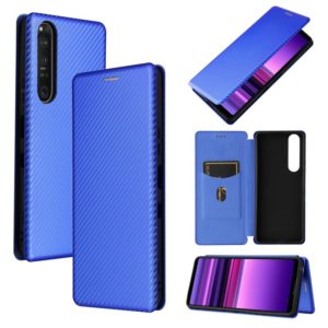 For Sony Xperia 1 III Carbon Fiber Texture Horizontal Flip TPU + PC + PU Leather Case with Card Slot(Blue) (OEM)