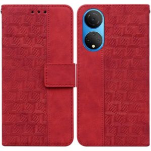 For Honor X7 Geometric Embossed Leather Phone Case(Red) (OEM)