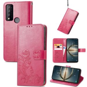 For TCL 30 V 5G Four-leaf Clasp Embossed Buckle Leather Phone Case(Magenta) (OEM)