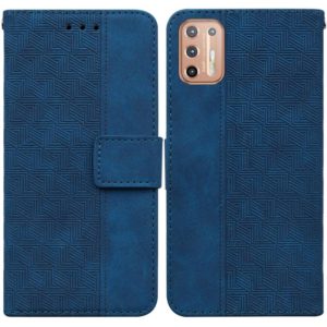 For Motorola Moto G9 Plus Geometric Embossed Leather Phone Case(Blue) (OEM)