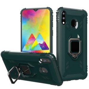 For Samsung Galaxy A20 / A30 / M10S Carbon Fiber Protective Case with 360 Degree Rotating Ring Holder(Green) (OEM)