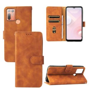 For HTC Desire 20+ Solid Color Skin Feel Magnetic Buckle Horizontal Flip PU Leather Case with Holder & Card Slots & Wallet(Brown) (OEM)