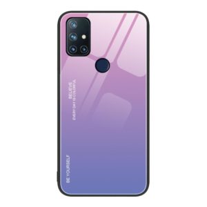 For OnePlus Nord N10 5G Gradient Color Glass Case(Pink Purple) (OEM)