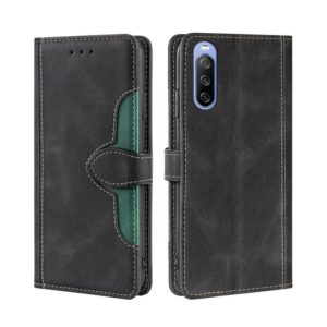 For Sony Xperia 10 III Skin Feel Straw Hat Magnetic Buckle Horizontal Flip PU Leather Case with Holder & Card Slots & Wallet(Black) (OEM)