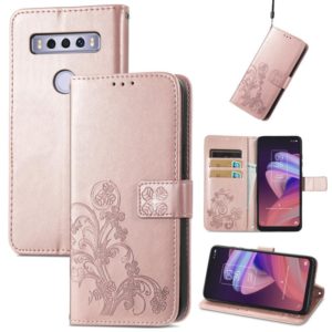 For TCL 10 SE Four-leaf Clasp Embossed Buckle Mobile Phone Protection Leather Case(Rose Glod) (OEM)