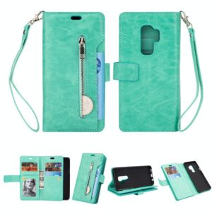 For Samsung Galaxy S9+ Multifunctional Zipper Horizontal Flip Leather Case with Holder & Wallet & 9 Card Slots & Lanyard(Mint Green) (OEM)