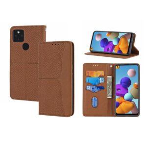 For Google Pixel 5a 5G Woven Texture Stitching Magnetic Horizontal Flip PU Leather Case with Holder & Card Slots & Wallet & Lanyard(Brown) (OEM)