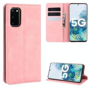For Samsung Galaxy S20 FE 4G / 5G Retro-skin Business Magnetic Suction Leather Case with Holder & Card Slots & Wallet(Pink) (OEM)
