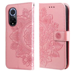 For Huawei nova 9 / Honor 50 7-petal Flowers Embossed Flip Leather Phone Case with Holder & Card Slots(Rose Gold) (OEM)