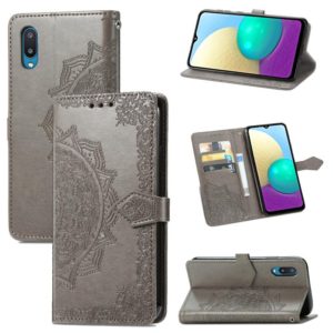 For Samsung Galaxy A02 Mandala Flower Embossed Horizontal Flip Leather Case with Bracket / Card Slot / Wallet / Lanyard(Grey) (OEM)