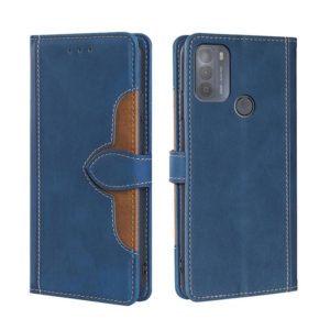For Motorola Moto G50 Skin Feel Straw Hat Magnetic Buckle Leather Phone Case(Blue) (OEM)