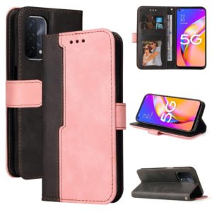 For OPPO A93 5G CN Version/A74 5G/A54 5G Business Stitching-Color Horizontal Flip PU Leather Case with Holder & Card Slots & Photo Frame & Lanyard(Pink) (OEM)