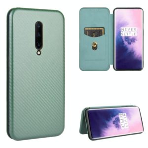 For OnePlus 7 Pro Carbon Fiber Texture Horizontal Flip TPU + PC + PU Leather Case with Card Slot(Green) (OEM)