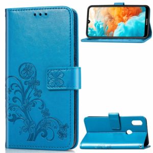 Lucky Clover Pressed Flowers Pattern Leather Case for Huawei Y6 2019, with Holder & Card Slots & Wallet & Hand Strap (Blue) (OEM)