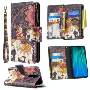 For Xiaomi Redmi Note 8 Pro Colored Drawing Pattern Zipper Horizontal Flip Leather Case with Holder & Card Slots & Wallet(Flower Elephants) (OEM)