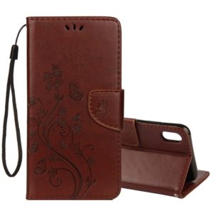 For iPhone XR Embossed Butterfly Pattern Horizontal Flip Leather Case with Card Slot & Holder & Wallet & Lanyard (Brown) (OEM)